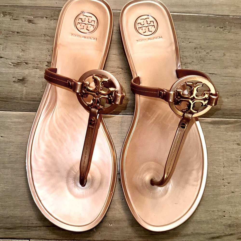 Tory Burch Rose Gold Mini Miller Jelly Thong Flip Flops Flat Sandals